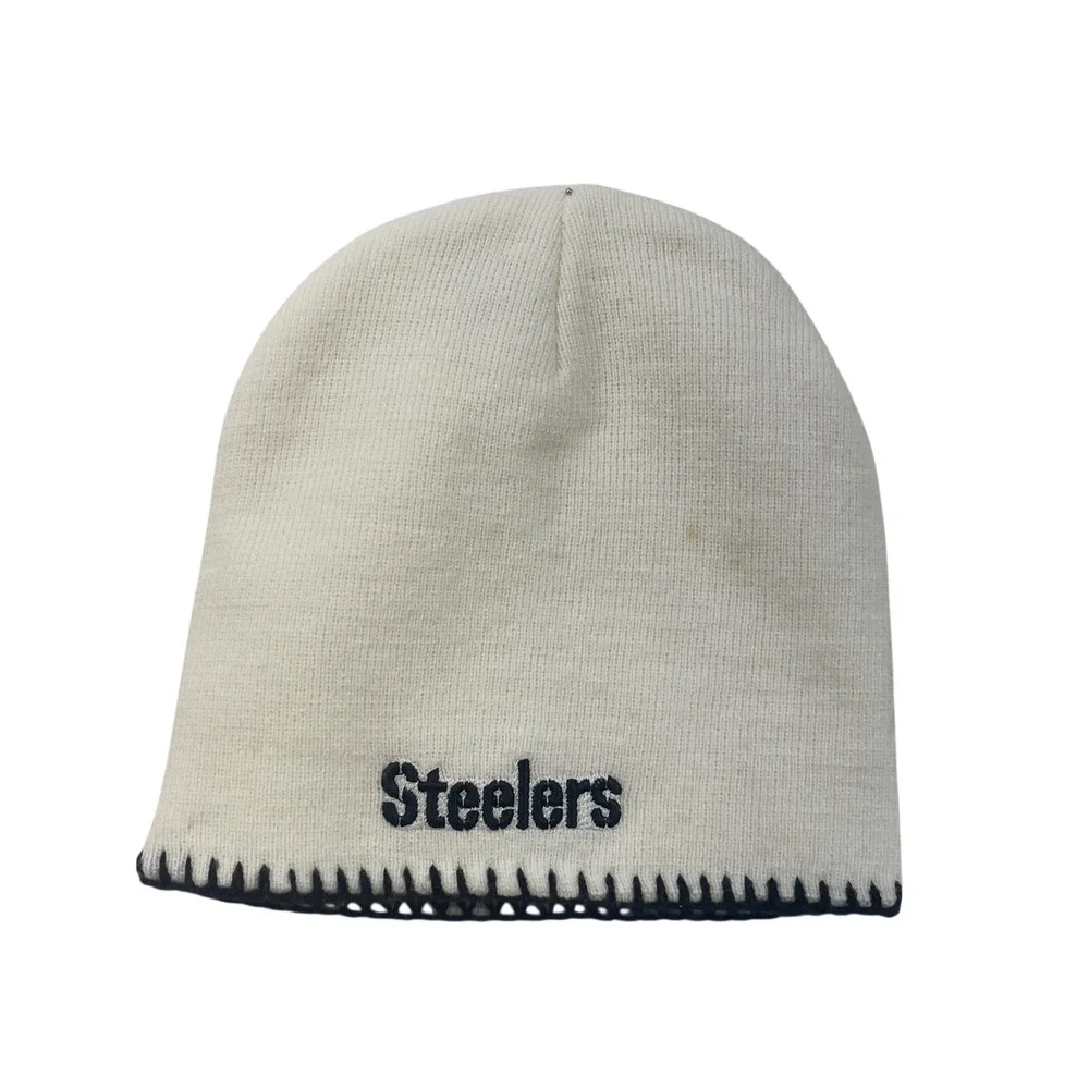 Kids Steelers Beanie Hat White Embroidered Heart NFL Football Toque‎